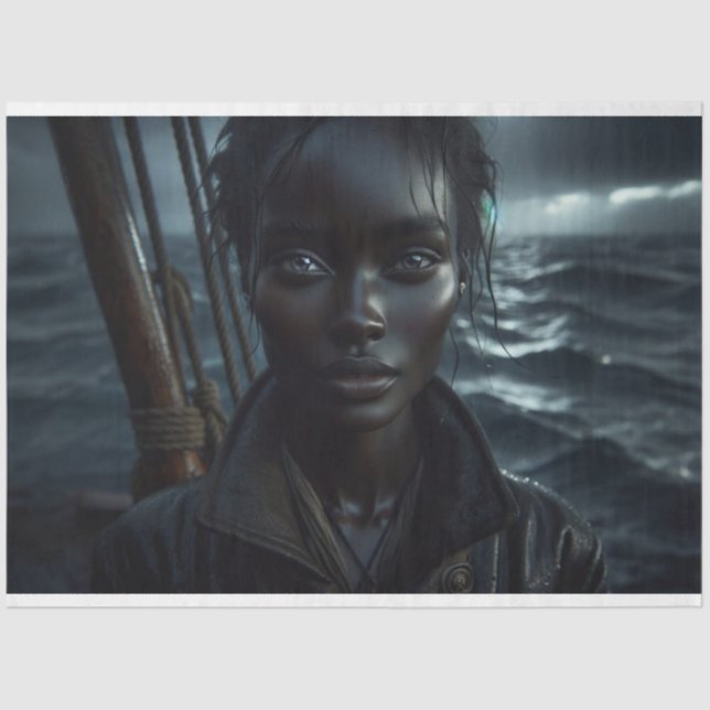 Papel De Seda Pirata Afro-Americana em uma Decoupage do Oceano S (Frente )