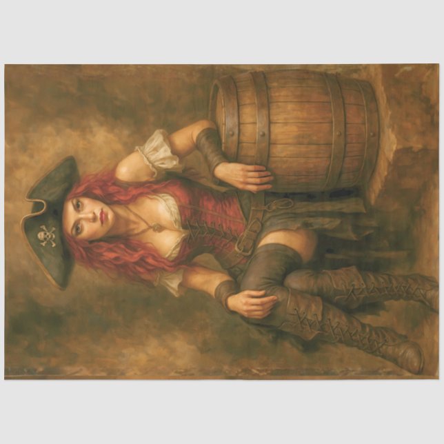 Papel De Seda Pirata com Barril | Decoupage Náutico Caribenho (Frente )