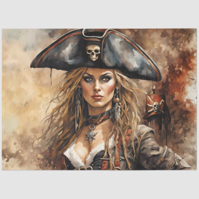 Papel De Seda Pirate Queen | Nautical Caribbean Decoupage Paper (Frente )