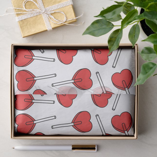 Papel De Seda Pirulitos Vermelhos, Pirulitos em Forma de Coração (Presente)