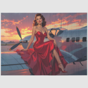 Papel De Seda Pista Vermelha no Céu – Decoupage de Aviador Vinta