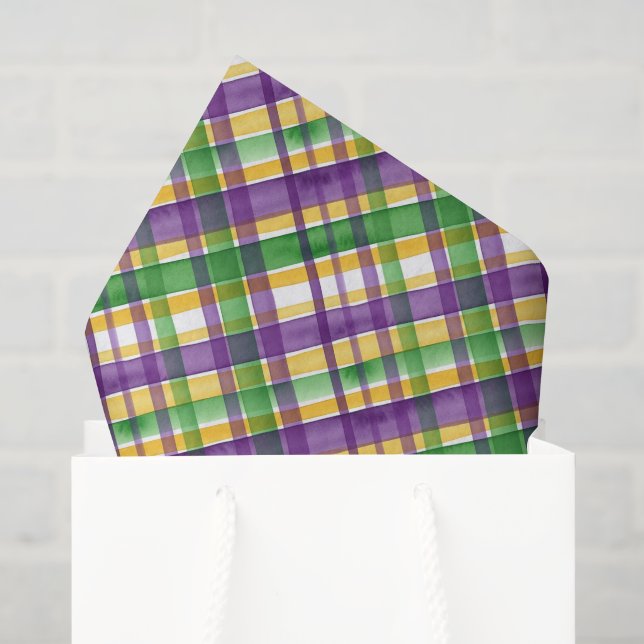 Papel De Seda Plaid Mardi Gras Aquarela (Sacola de presentes)