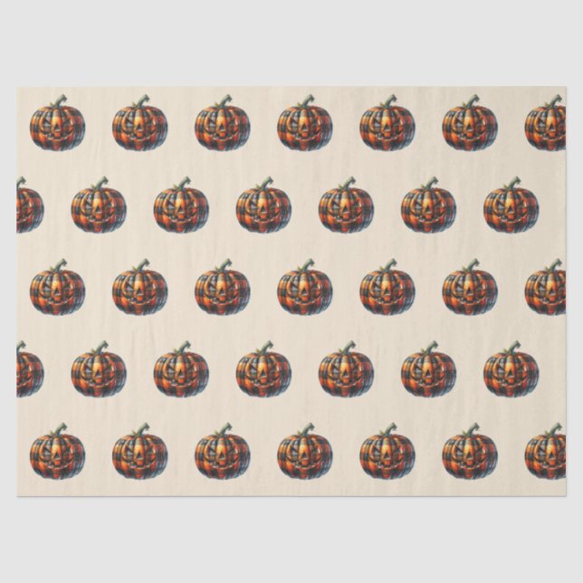 Papel De Seda Plaid Pumpkin Halloween Tissue Paper (Frente )