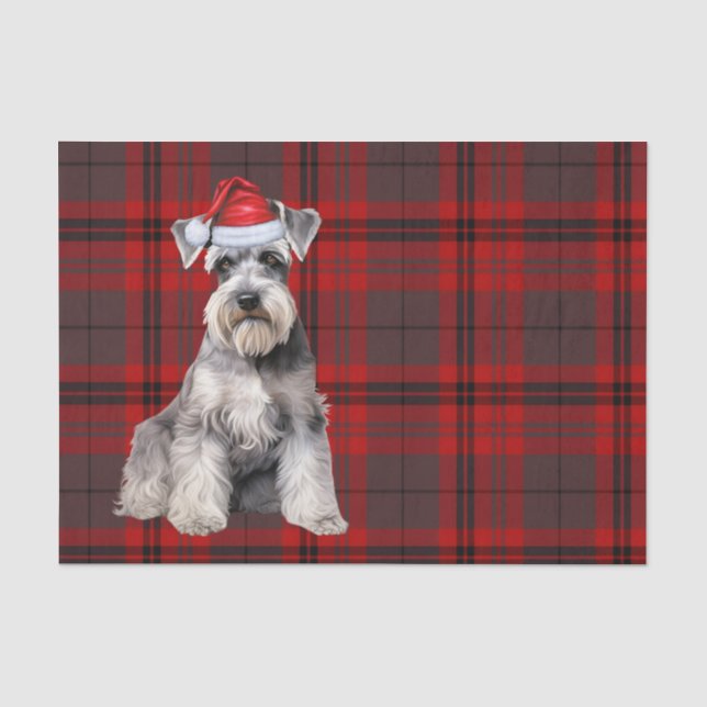 Papel De Seda Plaid Vermelho de Natal do Schnauzer Cachorro Féri (Frente )