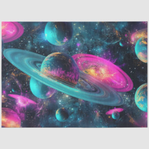 Papel De Seda Planetas Cosmosos Uniformes de Dissociação Azul Ro