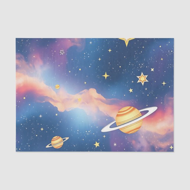 Papel De Seda Planetas Estrelas Padrão Galáxia Sonhadora (Frente )