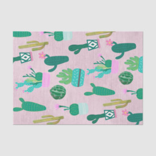 Papel De Seda Plantas Cactos Cactáceas do Sudoeste Rústico Rosa