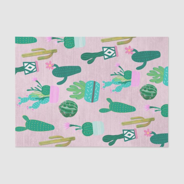Papel De Seda Plantas Cactos Cactáceas do Sudoeste Rústico Rosa (Frente )