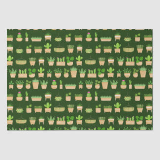 Papel De Seda Plantas caseiras Cactus no Livro Verde Escuro