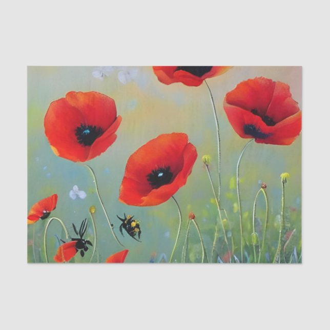 Papel De Seda Plantas Vermelhas Poppies (Frente )