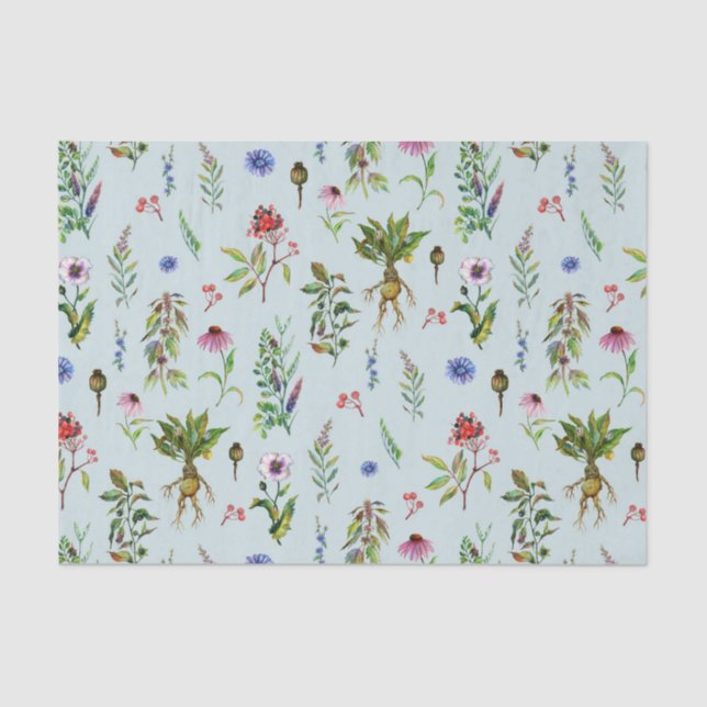 Papel De Seda Plantas Whimsical na menta (Frente )