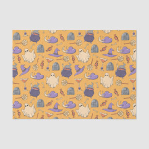 Papel De Seda Playful Halloween Ghosts and Witches Patterno