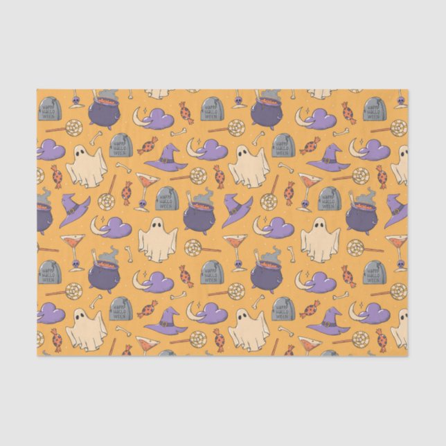 Papel De Seda Playful Halloween Ghosts and Witches Patterno (Frente )