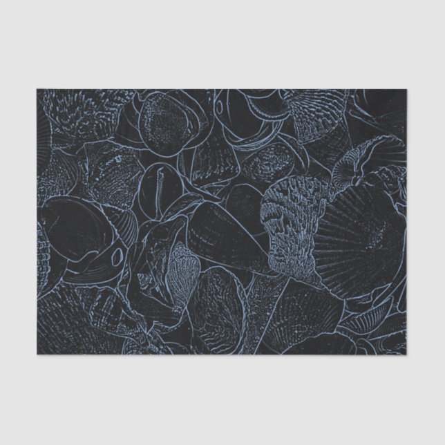Papel De Seda Pó de Concha do Mar Azul Preto Costeiro Decoupage  (Frente )