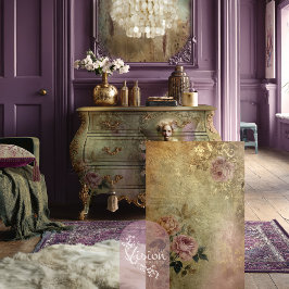 Papel De Seda Pó Dourada, Vintage desbotada Floral Romântica & P