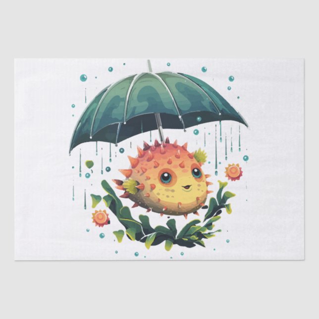 Papel De Seda Pobre dia chuvoso de peixe com guarda-chuva (Frente )