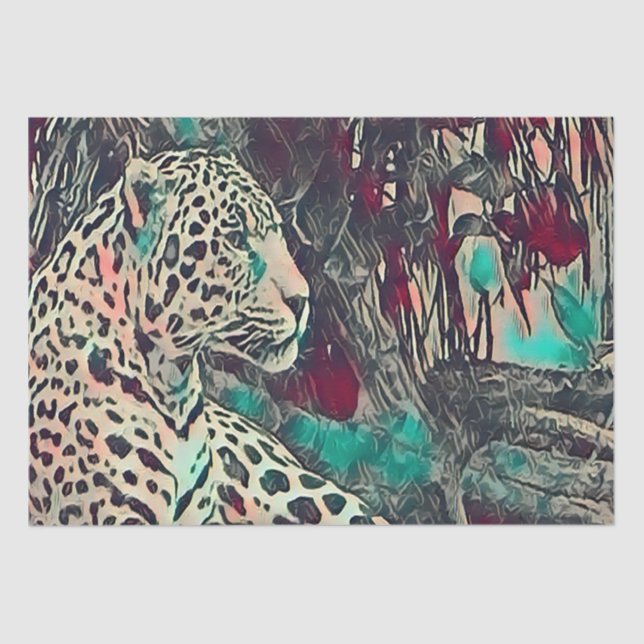 Papel De Seda Poderosa Ilustração Jaguar de Descanso (Frente )