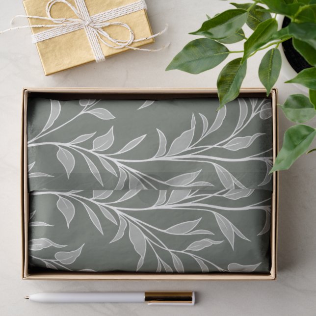 Papel De Seda Poesia das Folhas Floresta Monocromática Botânica (Presente)