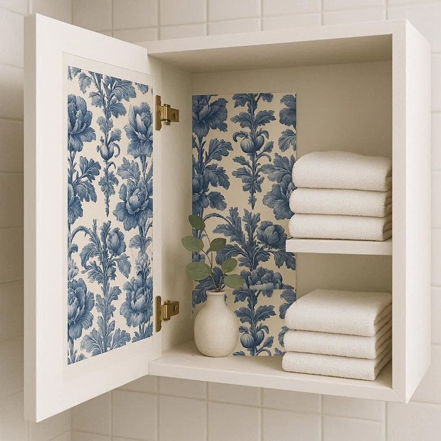 Papel De Seda Poetic Roses French Toile Floral Blue Historic  (Poetic Roses French Toile Floral Blue Historic Tissue Paper)