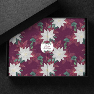Papel De Seda Poinsettia Burgundy e Teal Winter Holiday Floral