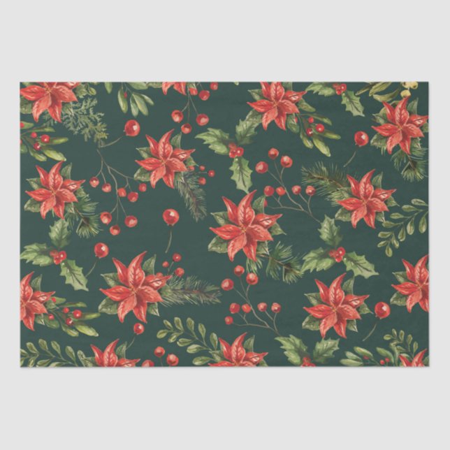 Papel De Seda Poinsettia Christmas Floral Botanical (Frente )