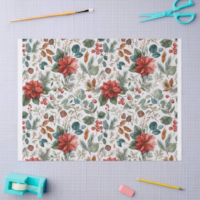 Papel De Seda Poinsettia Christmas Tissue Paper (Arte )