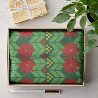 Papel De Seda Poinsettia Flowers Red Gold and Green Holiday