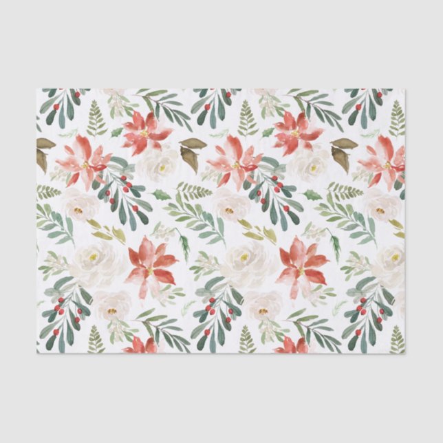 Papel De Seda Poinsettia Holly Berry Ivory Foliday (Frente )