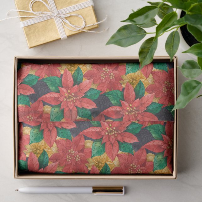 Papel De Seda Poinsettias Christmas Floral (Presente)