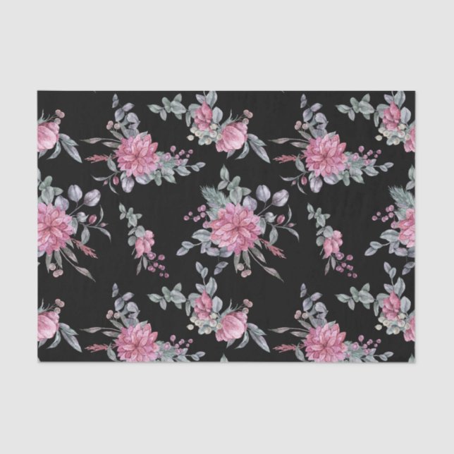 Papel De Seda Poinsettias de Aquarela Elegante no Fundo Negro (Frente )