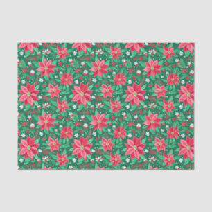 Papel De Seda Poinsettias de Natal Vermelhas e Verdes