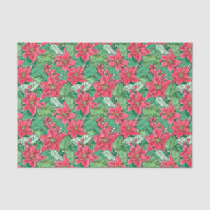 Papel De Seda Poinsettias de Natal Vermelhas e Verdes