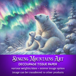 Papel De Seda Polar Urso Mama e Cubs Norte Luzes Decoupage