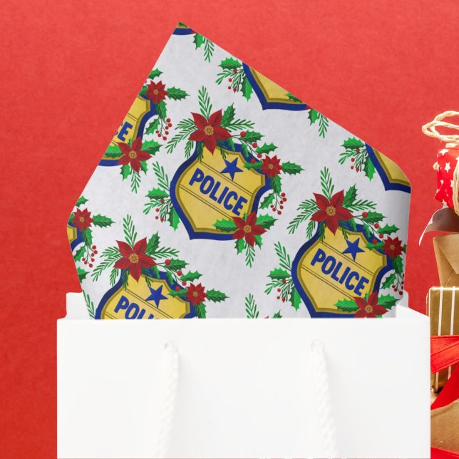 Papel De Seda Police Merry Christmas Shield with Poinsettia  (Criador carregado)