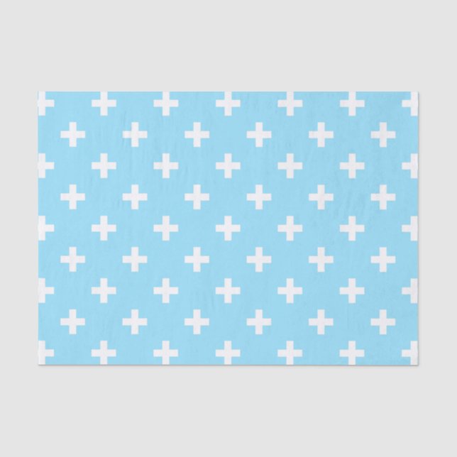 Papel De Seda Polka branca cruza o azul-bebê (Frente )