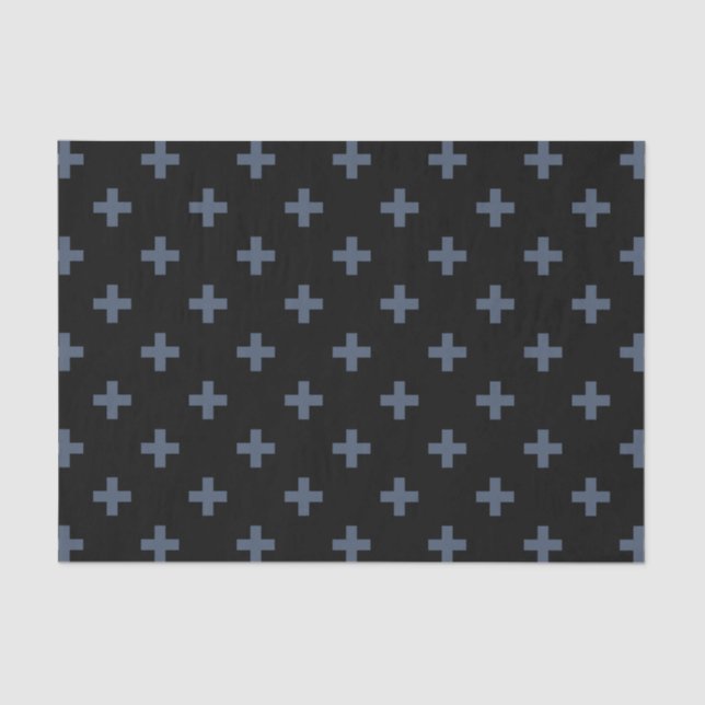 Papel De Seda Polka de cinza azul cruza a preto (Frente )