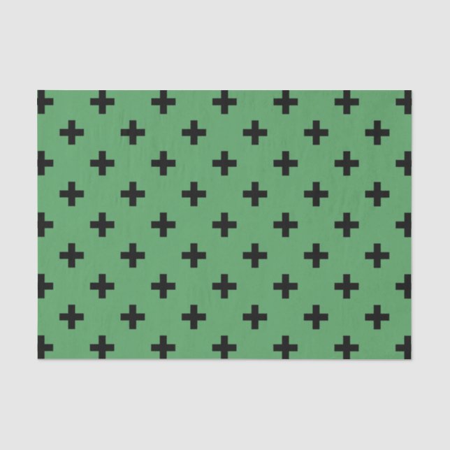 Papel De Seda Polka negra cruza em verde (Frente )