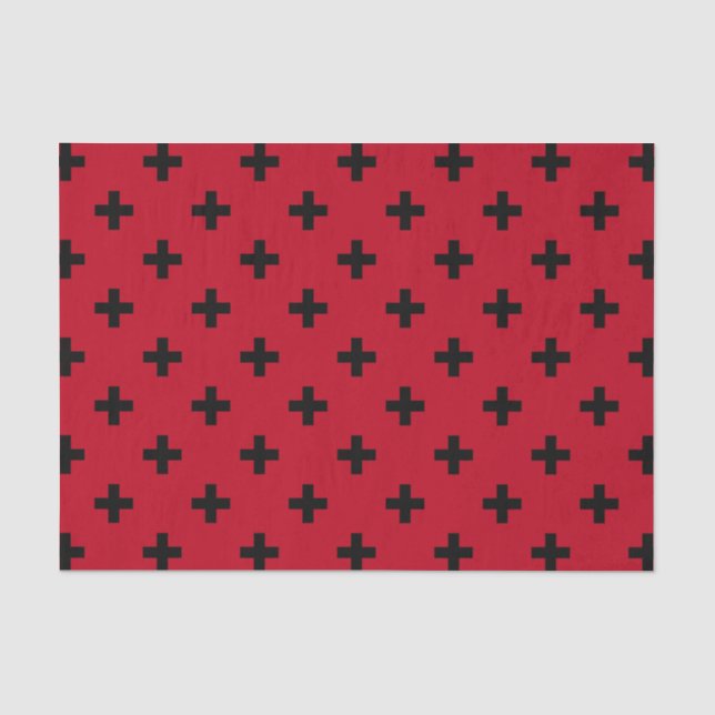 Papel De Seda Polka preto cruza em vermelho (Frente )