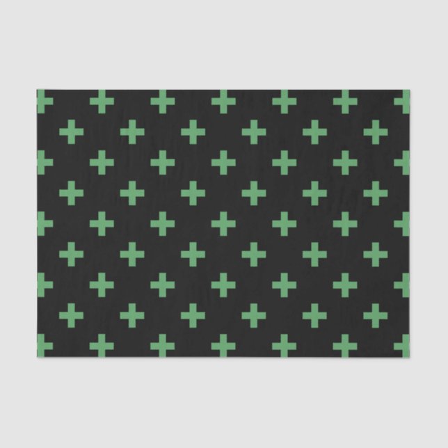 Papel De Seda Polka verde cruza a preto (Frente )