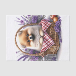 Papel De Seda Pomerânia Cãozinho Aquarela Dissociação Floral