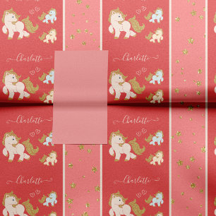 Papel De Seda Pôneis brilhantes cor-de-rosa com nome pequeno