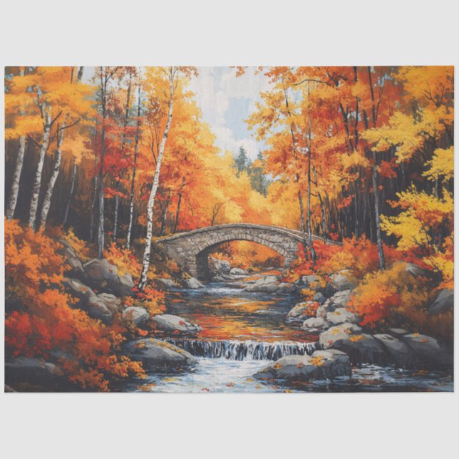 Papel De Seda Ponte da Floresta de Outono (Frente )
