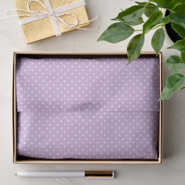 Papel De Seda Pontinho Clássico Branco - Lilás Suave (Presente)