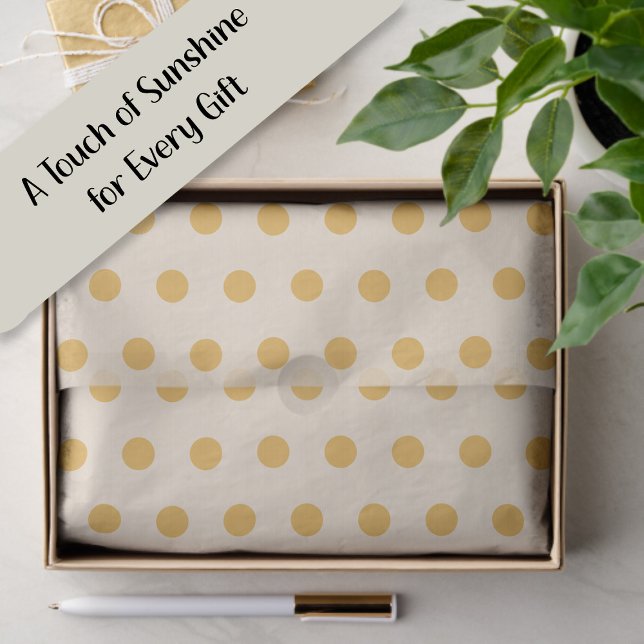 Papel De Seda Pontos Bolha Creme Marfim Amarelo (Yellow and cream-colored polka dot gift wrapping tissue paper)