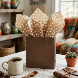 Papel De Seda Pontos Brancos Simples em Kraft Marrom Rústico Fal