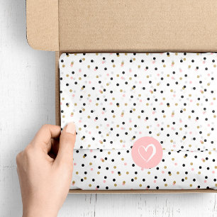 Papel De Seda Pontos de Confetti Pretos, Rosa e Dourados