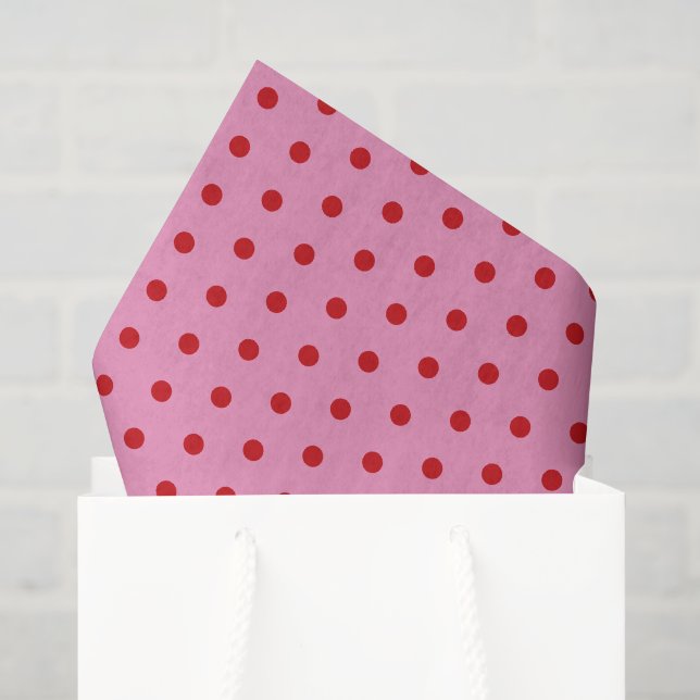 Papel De Seda Pontos Polka Vermelhos no Rosa (Sacola de presentes)