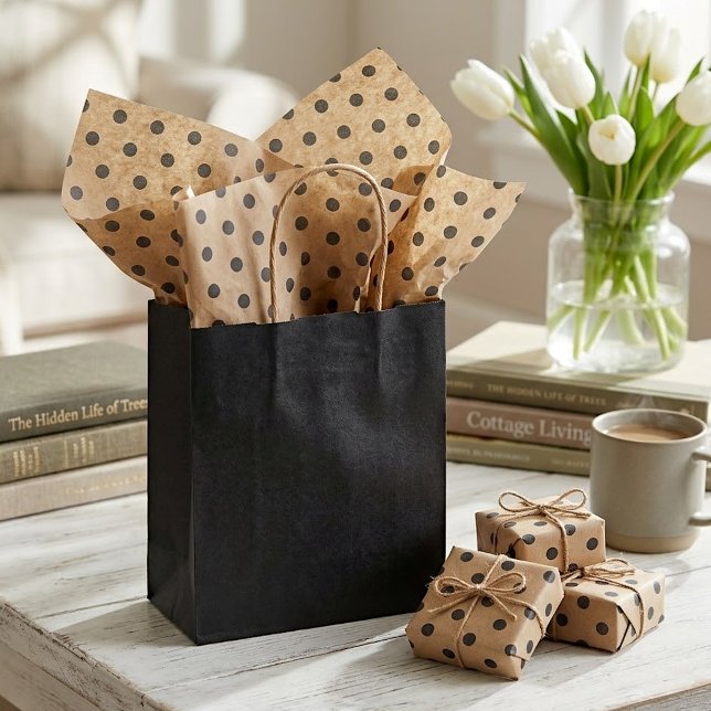Papel De Seda Pontos Pretos Chic Simples em Kraft Marrom Rústico (Criador carregado)