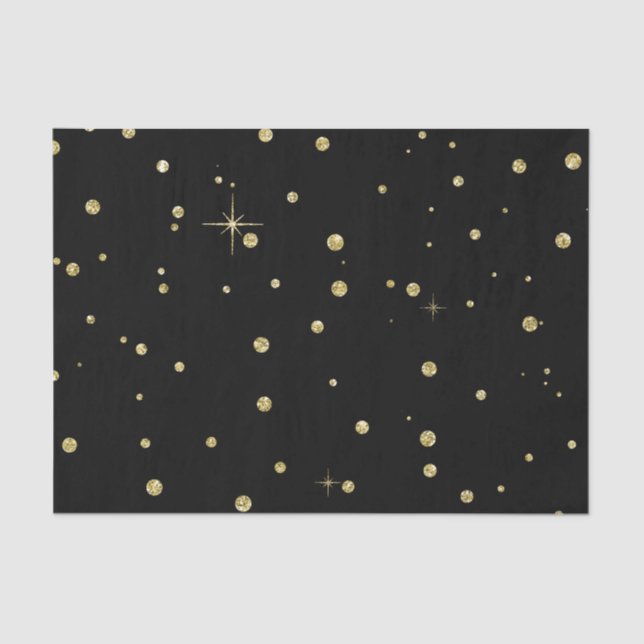 Papel De Seda Pontos pretos e Dourados dos confetes do brilho do (Frente )