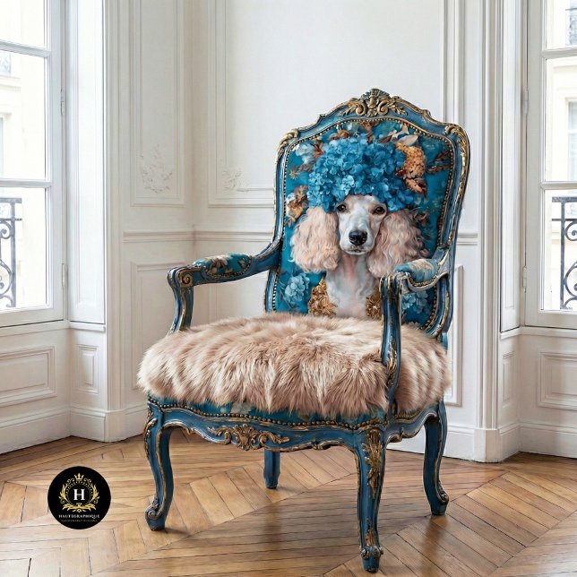 Papel De Seda Poodle Francês Retrato Azul Hydrangea Decoupage (Criador carregado)